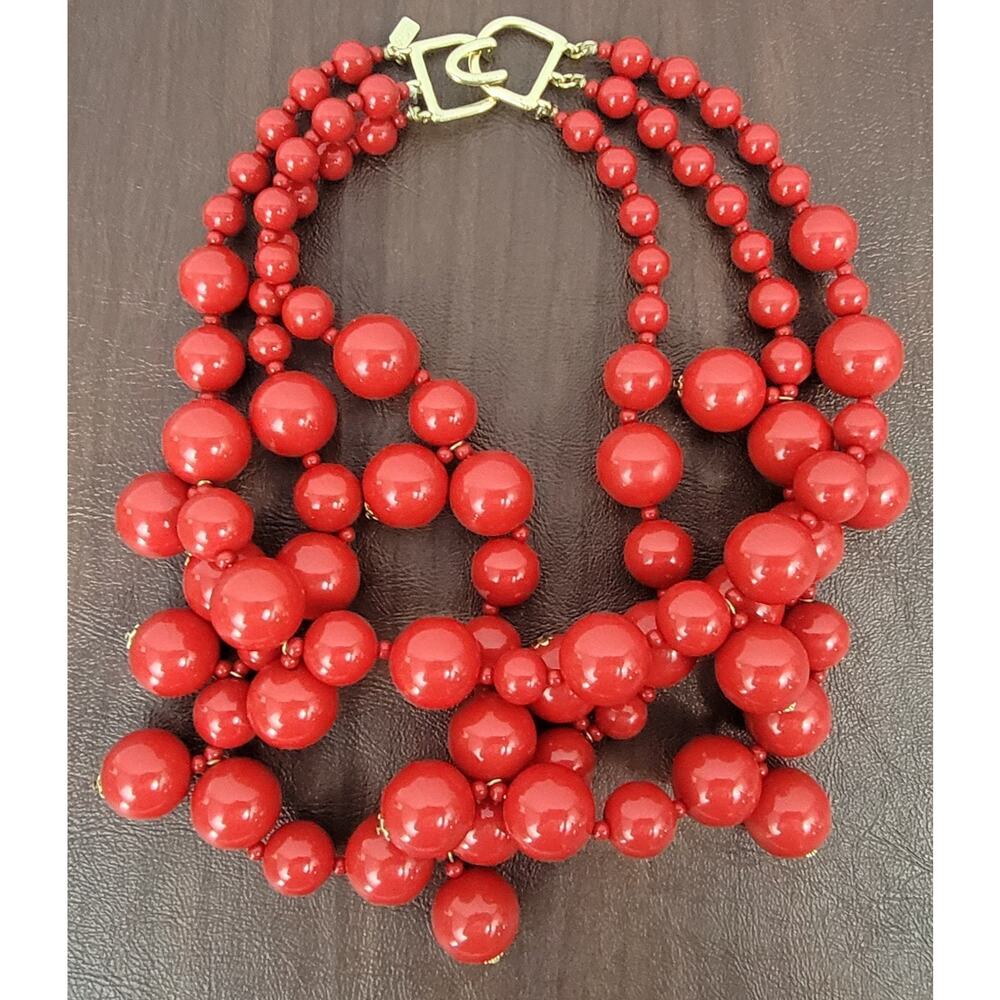 Vintage Kenneth Jay Lane Coral Cluster Necklace 3… - image 2